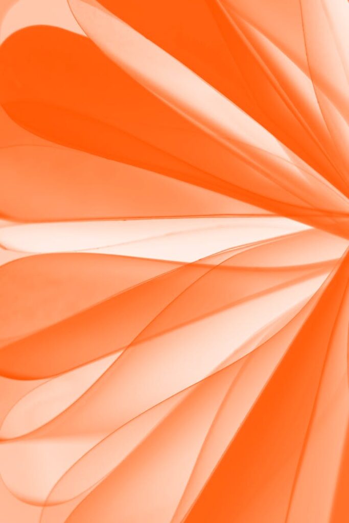Artistic abstract orange ribbon pattern with flowing curves and soft lines.